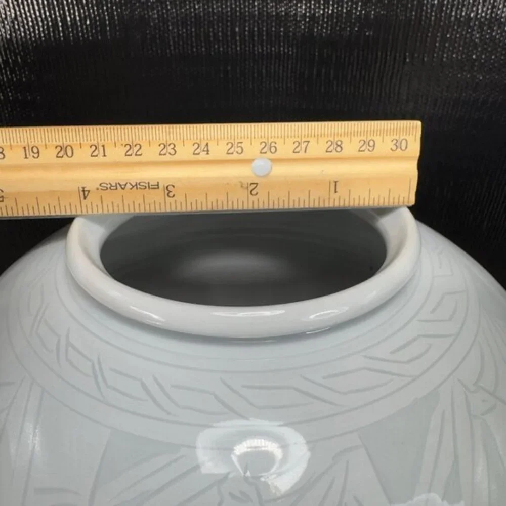 Celadon Pottery Vessel Vase With Bamboo‎ Pattern Light Green Artist Signed Vase